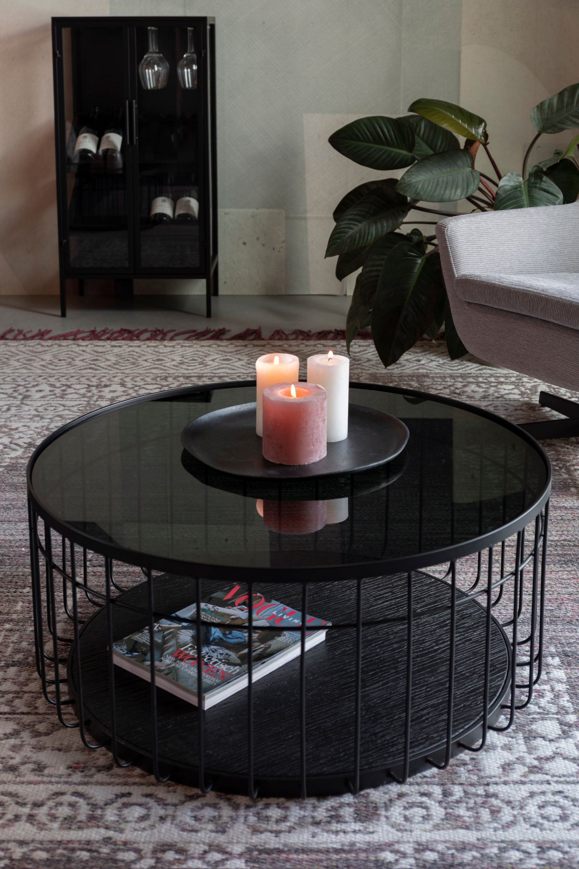 Lance Black Glass Round Coffee Table Large
